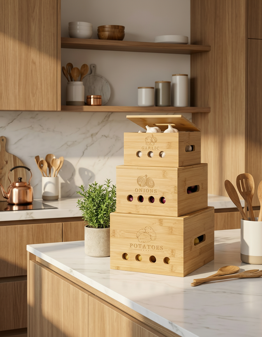 Kartoffel Aufbewahrungsbox aus Bambus | 3er Set
