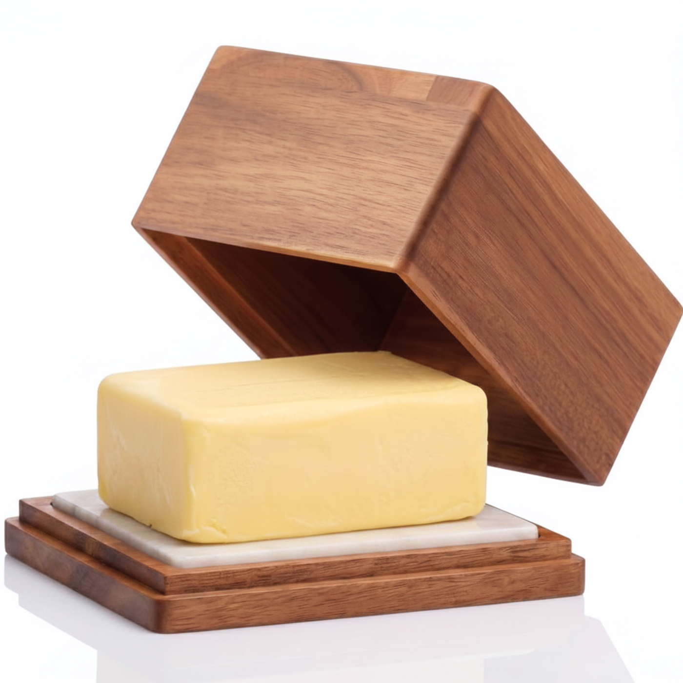 CALIDORO Butterdose aus Akazienholz mit Marmorplatte für 250 g Butter