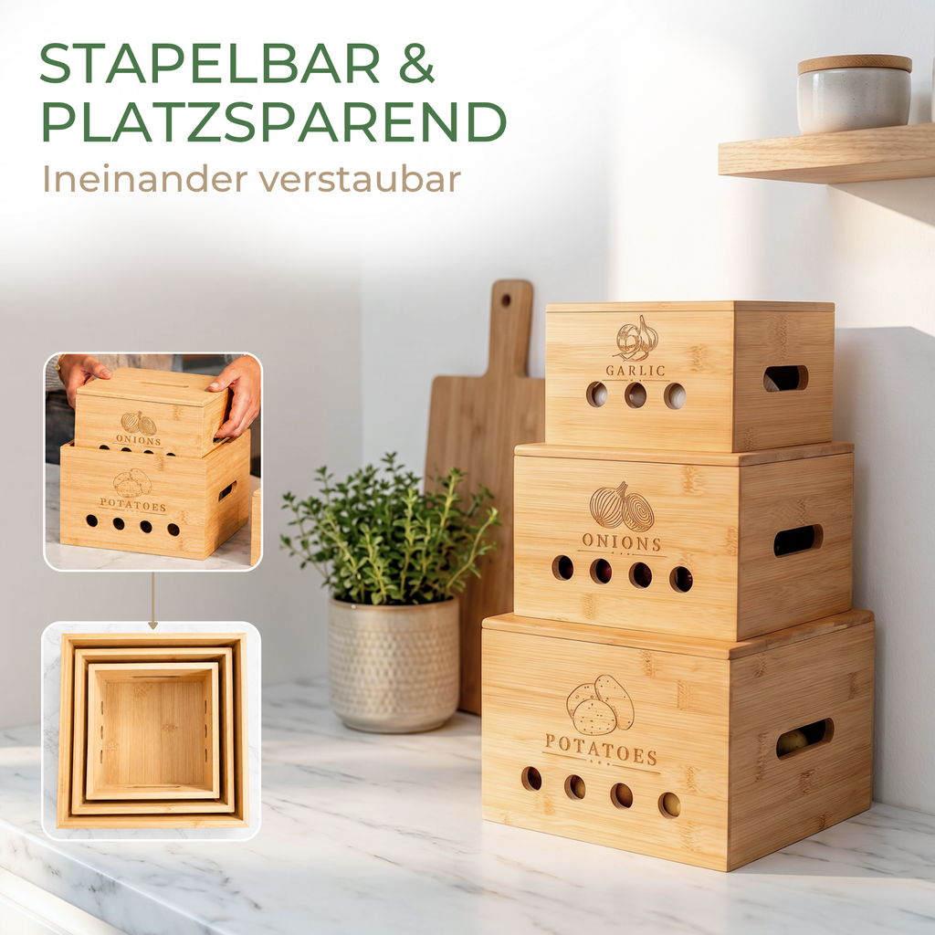 Kartoffel Aufbewahrungsbox aus Bambus | 3er Set