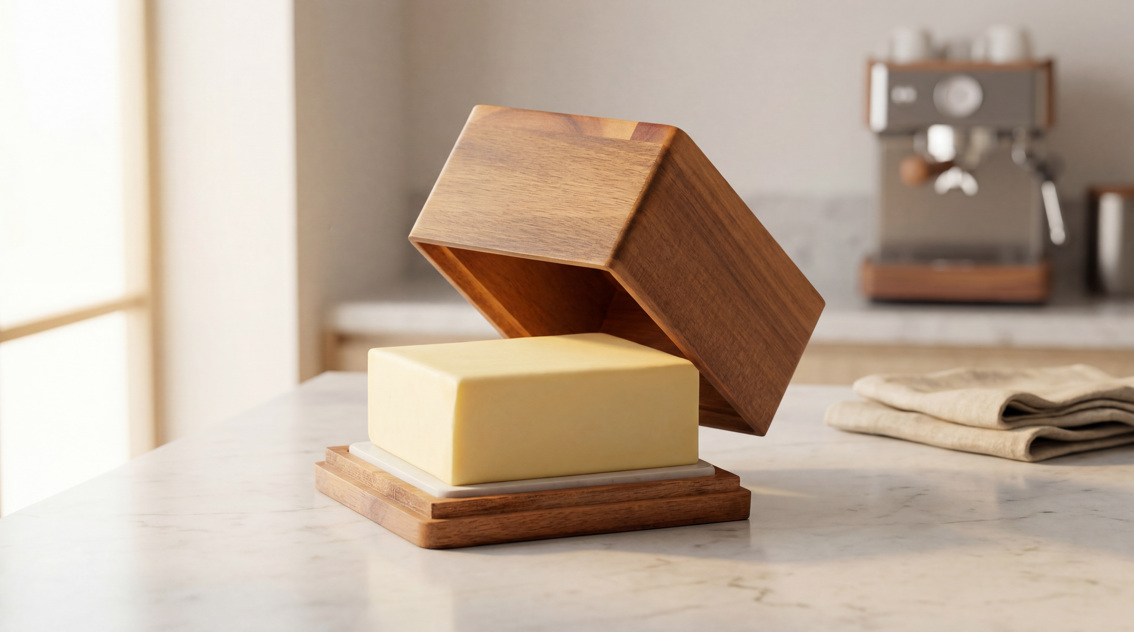 CALIDORO Butterschale für 250 g Butter mit passendem Holzdeckel