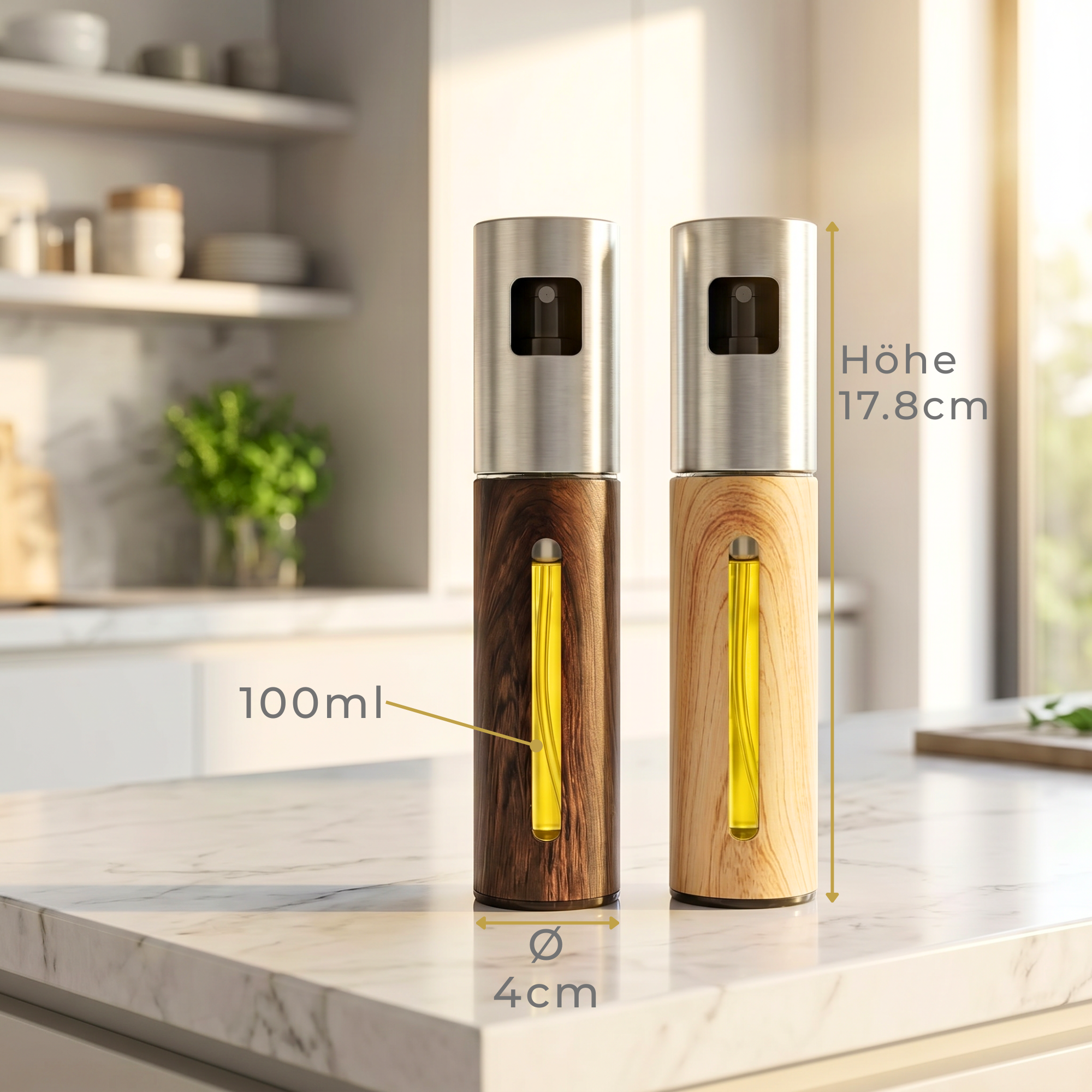 2 kompakte Öl Sprayer mit 100 ml Fassungsvermögen für die Küche. Handliche Sprühflasche für Öl