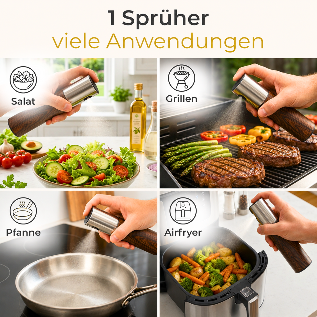 OELY Dark Ölsprüher für Speiseöl für Airfryer, Grill, Salat und Pfanne