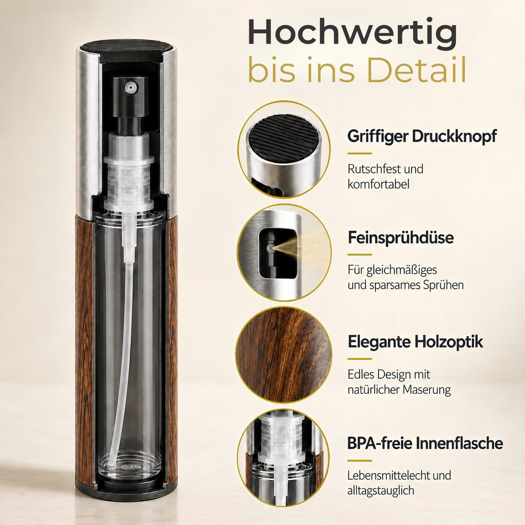 OELY Dark Ölzerstäuber mit 100 ml, BPA-frei, Edelstahl-Sprühkopf und Sichtfenster