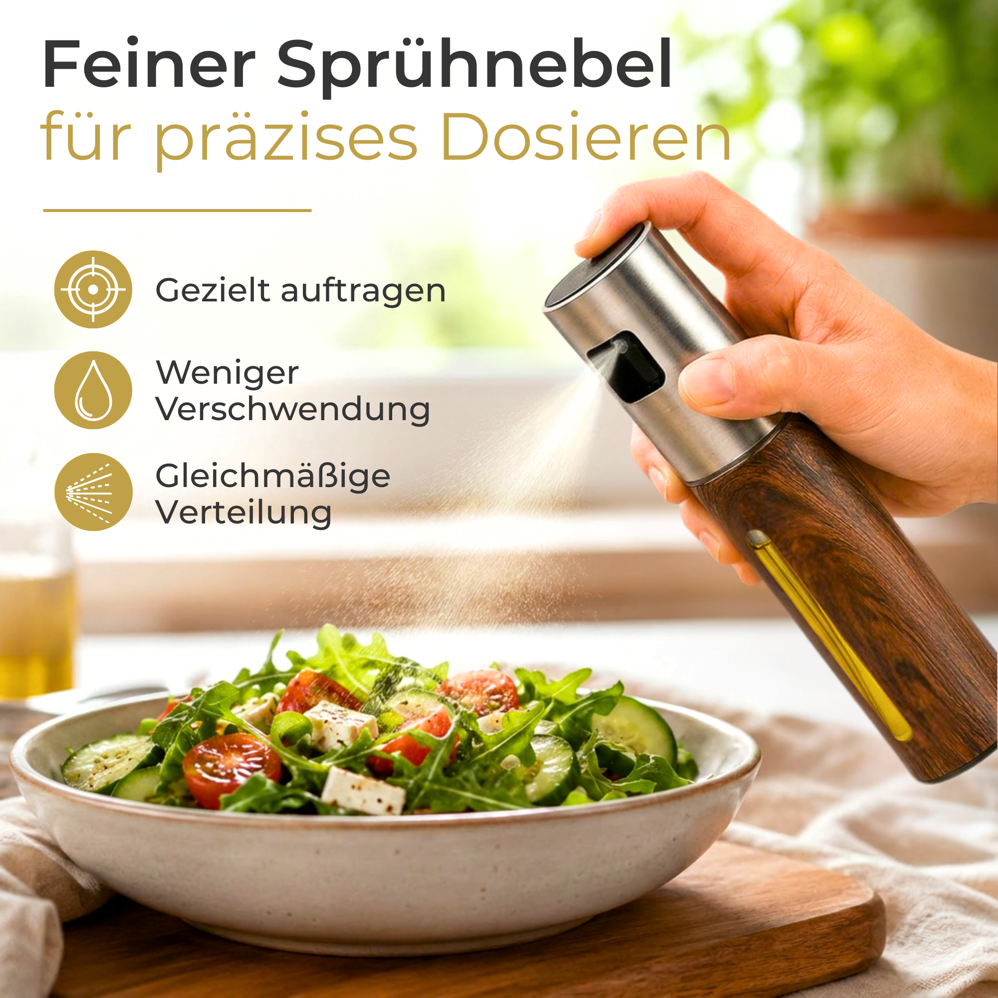 Sprühflasche für Öl mit feinem Sprühnebel zur kontrollierten Dosierung